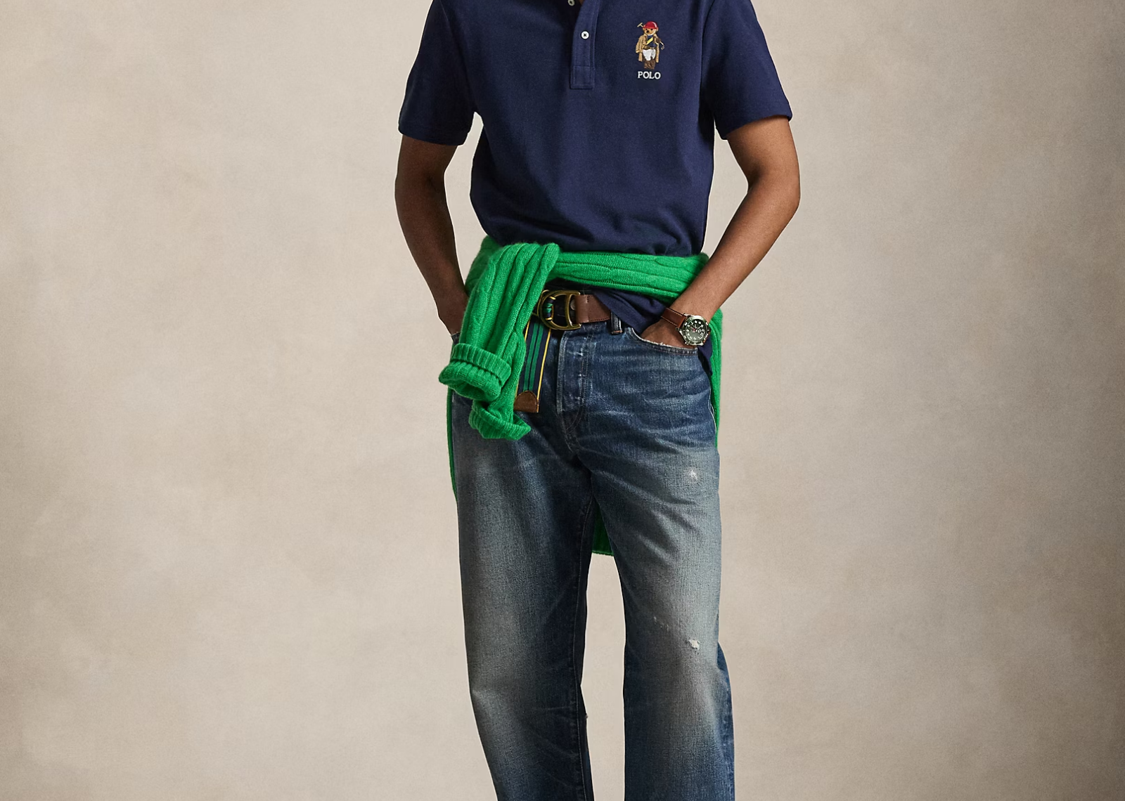 Polo Ralph Lauren Custom Slim Fit Polo Bear Mesh Polo Newport Navy Bear