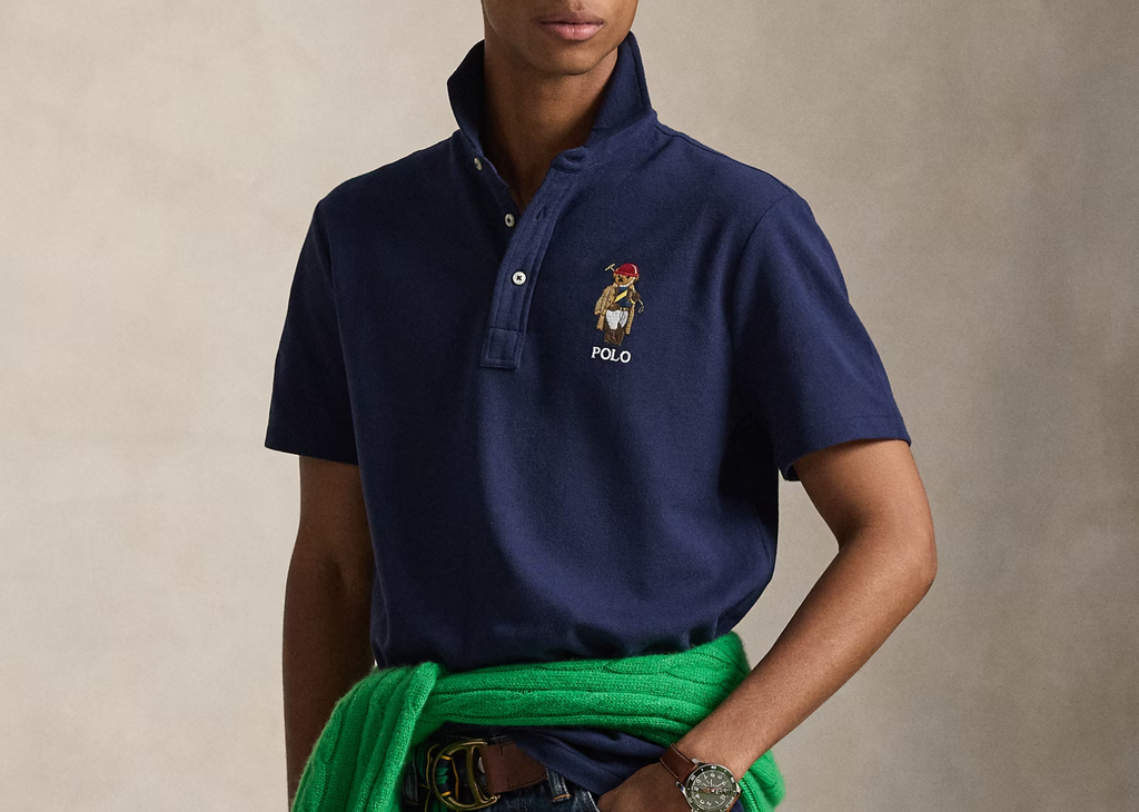 Polo Ralph Lauren Custom Slim Fit Polo Bear Mesh Polo Newport Navy Bear