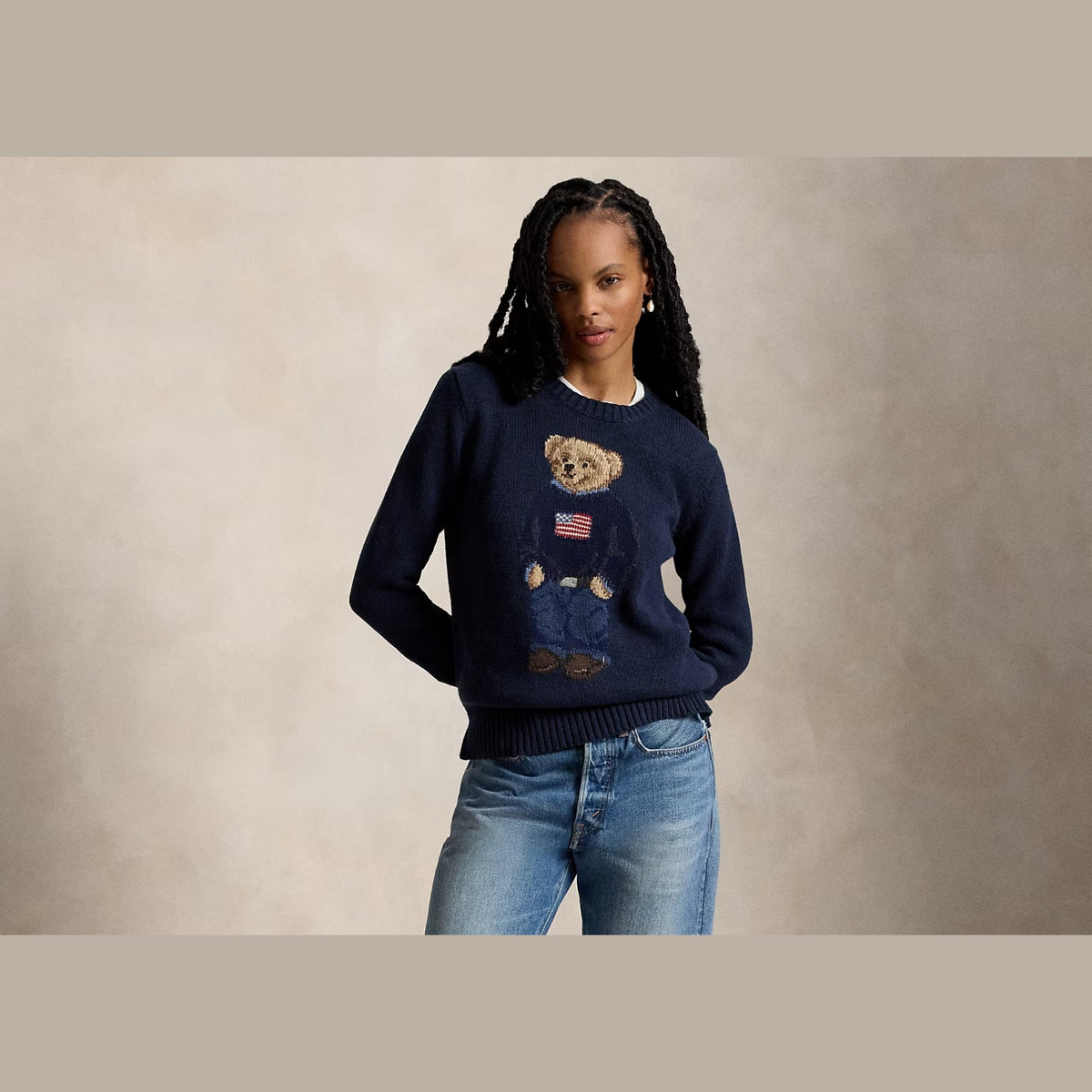 Polo Ralph Lauren Polo Bear Cotton Linen Jumper Navy Multi
