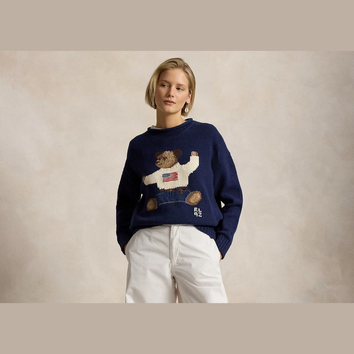 Polo Ralph Lauren Polo Bear Roll Neck Jumper Newport Navy Multi