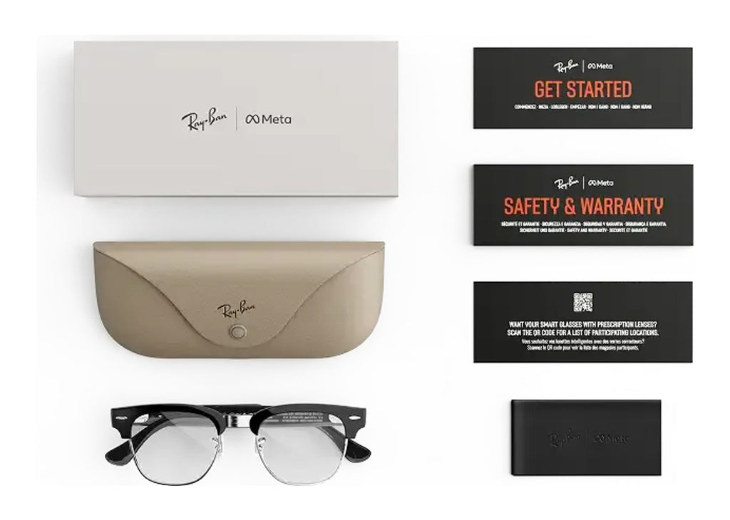 Ray-Ban Meta Clubmaster Audio AI Smart Glasses Clear Lens Shiny Black
