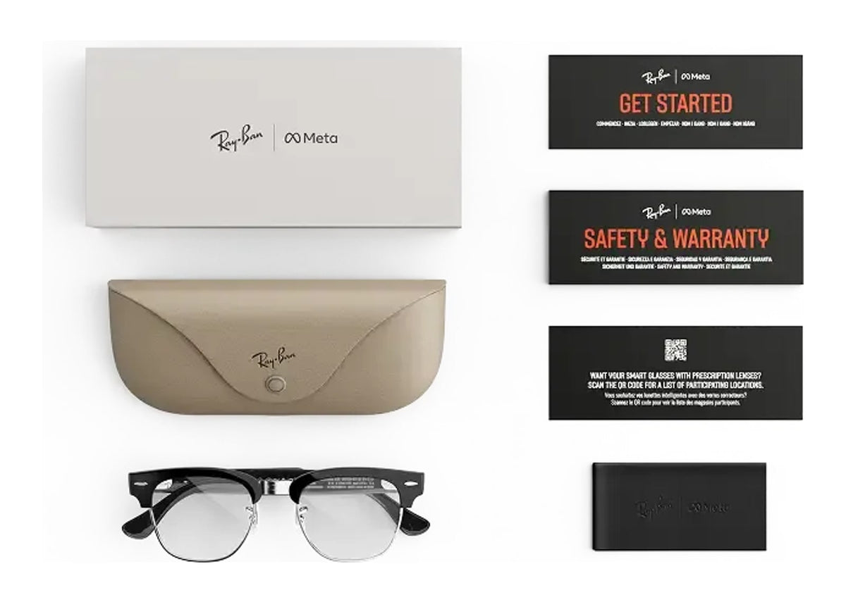 Ray-Ban Meta Clubmaster Audio AI Smart Glasses Clear Lens Shiny Black