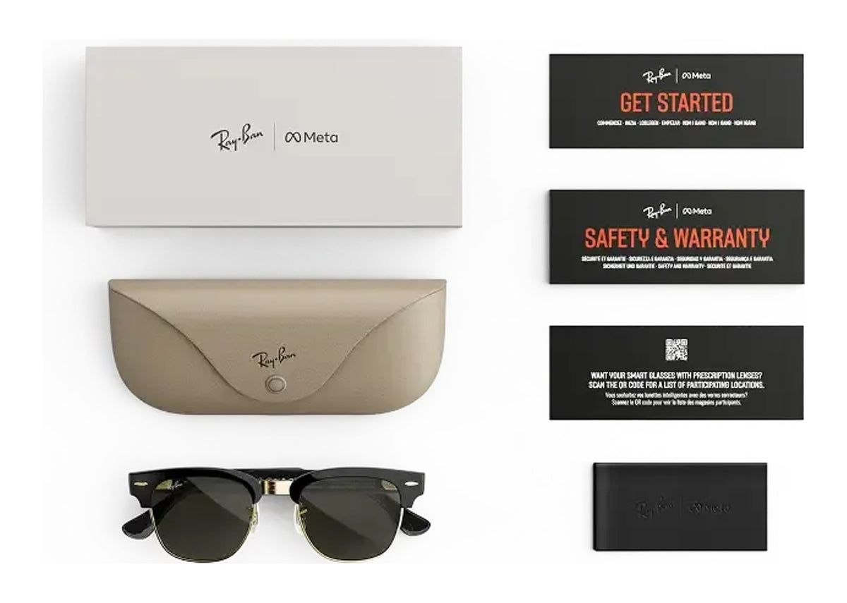 Ray-Ban Meta Clubmaster Audio AI Smart Glasses Green Lens Shiny Black
