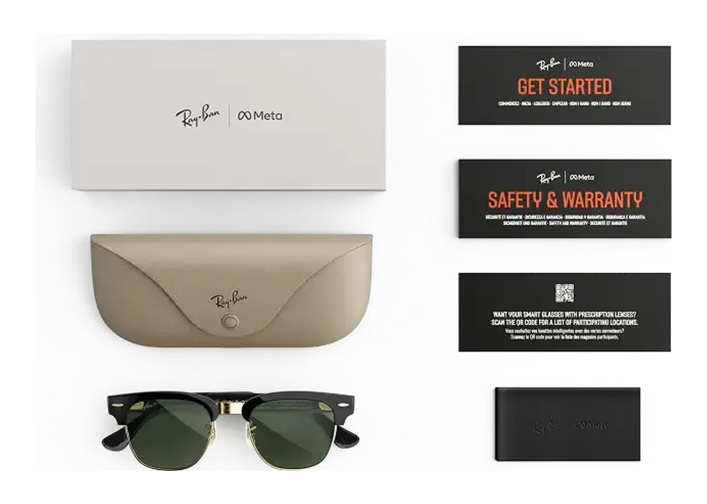 Ray-Ban Meta Clubmaster Audio AI Smart Glasses Transitions Graphite Green Lens Shiny Black