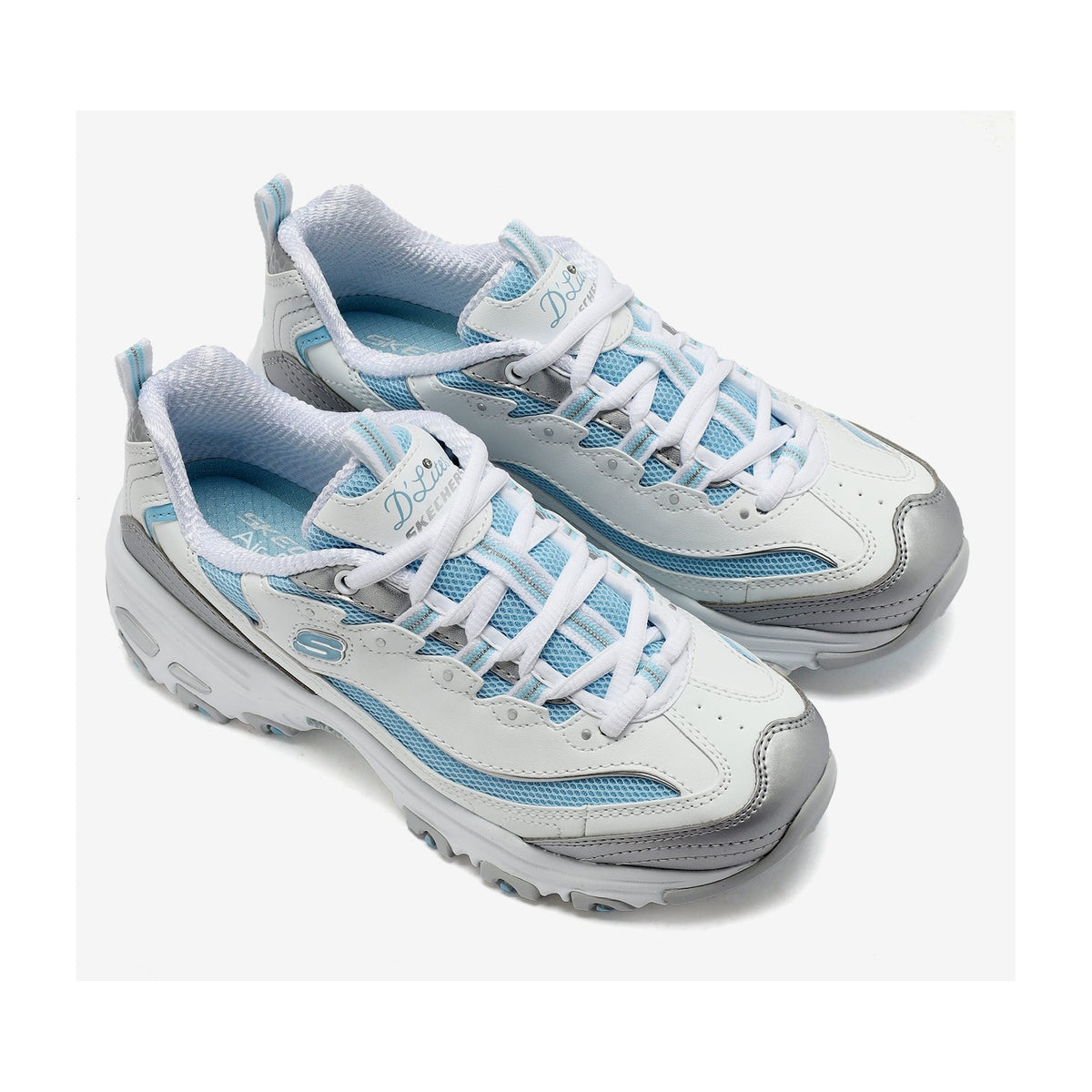 Skechers D'lites Chromatic White Silver Light Blue