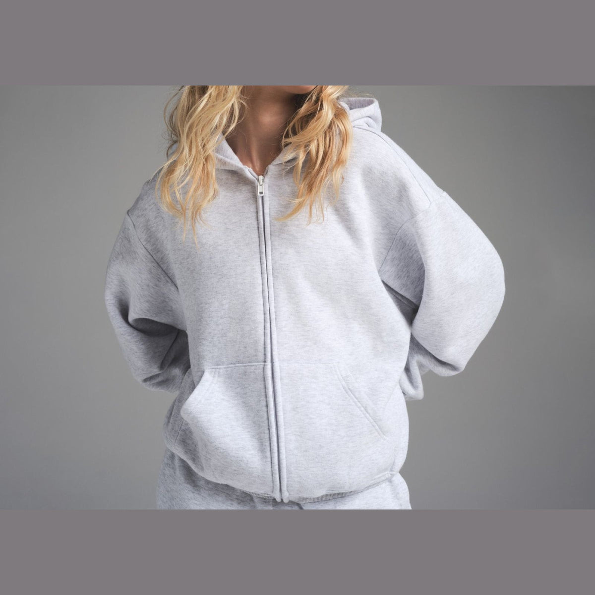 Skims Cotton Fleece Classic Zip Up Hoodie Light Heather Grey