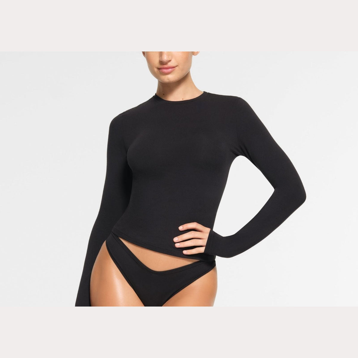 Skims Cotton Jersey Long Sleeve T-Shirt Soot