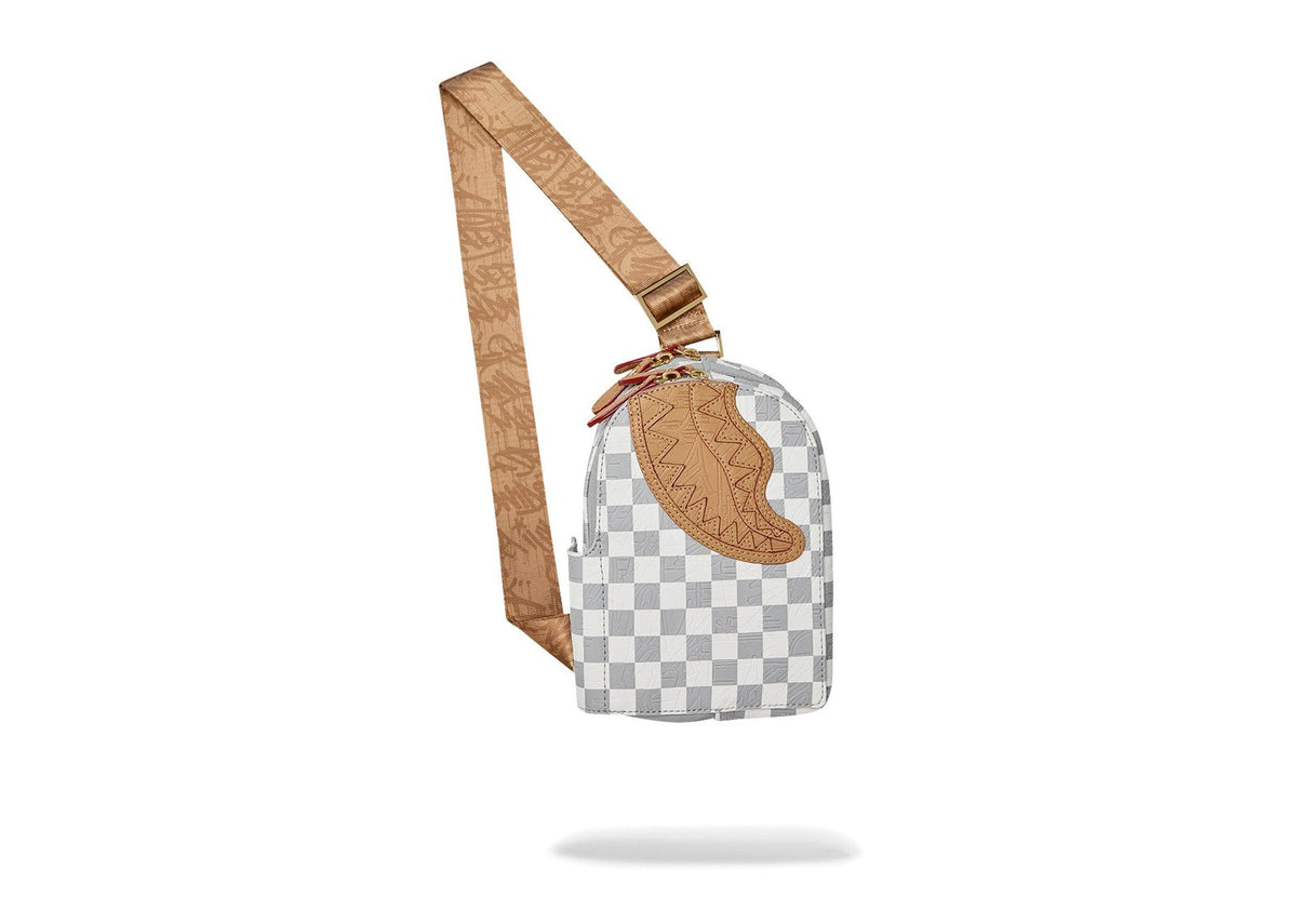 Sprayground Embossed Cream Check Backpack Sling