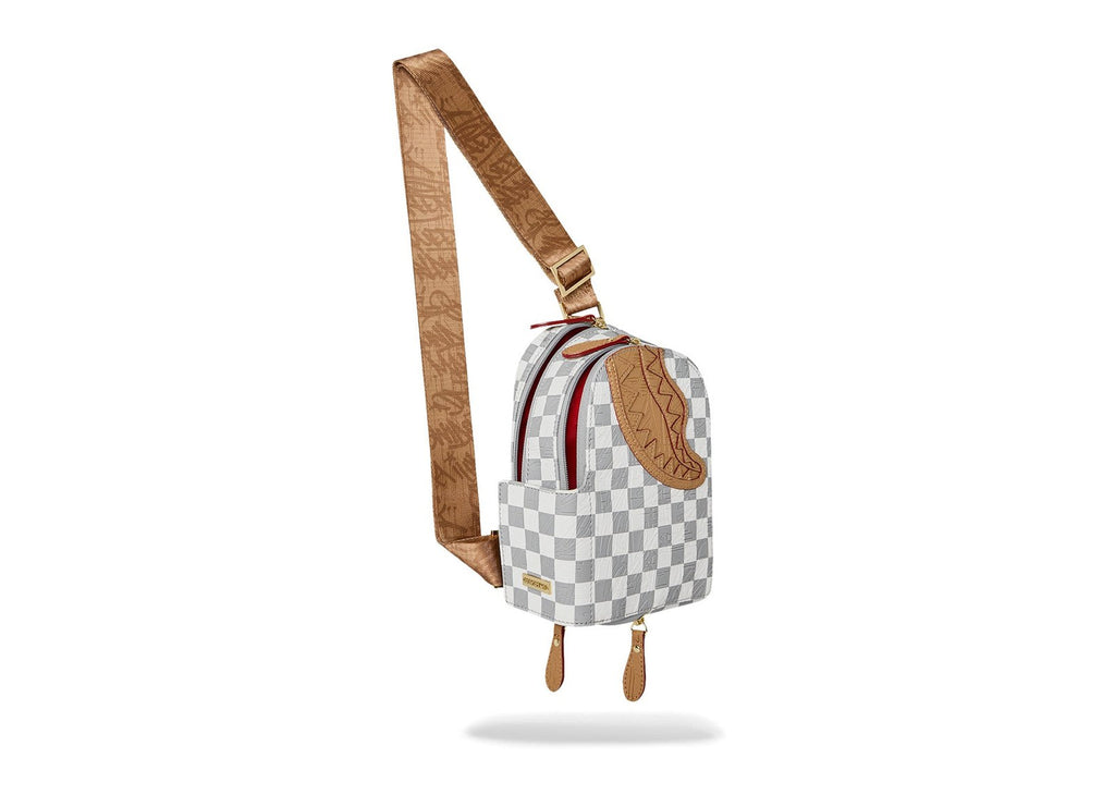 Sprayground Embossed Cream Check Backpack Sling