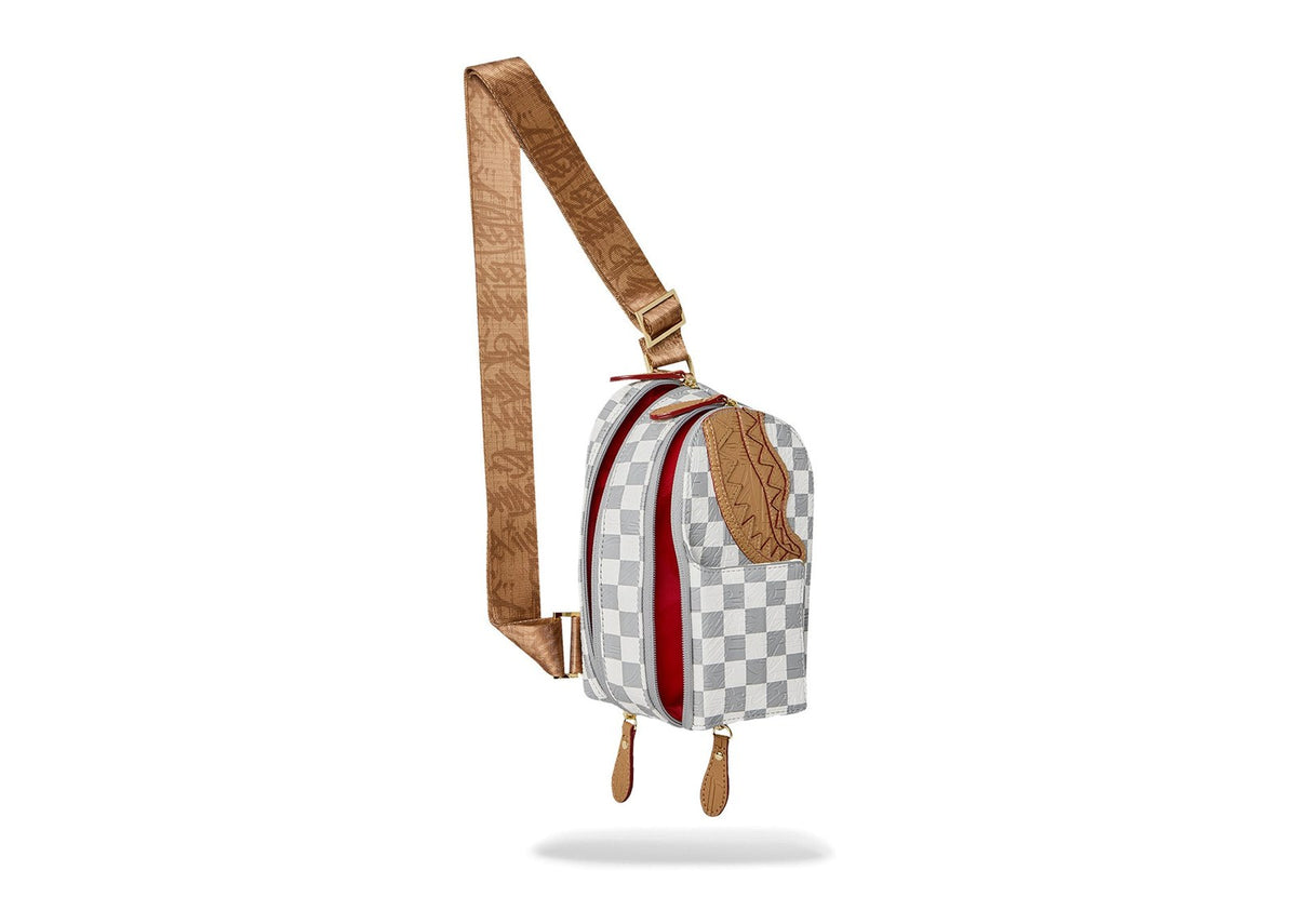 Sprayground Embossed Cream Check Backpack Sling