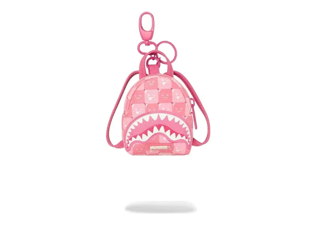 Sprayground Pink New Check Faces Backpack Keychain