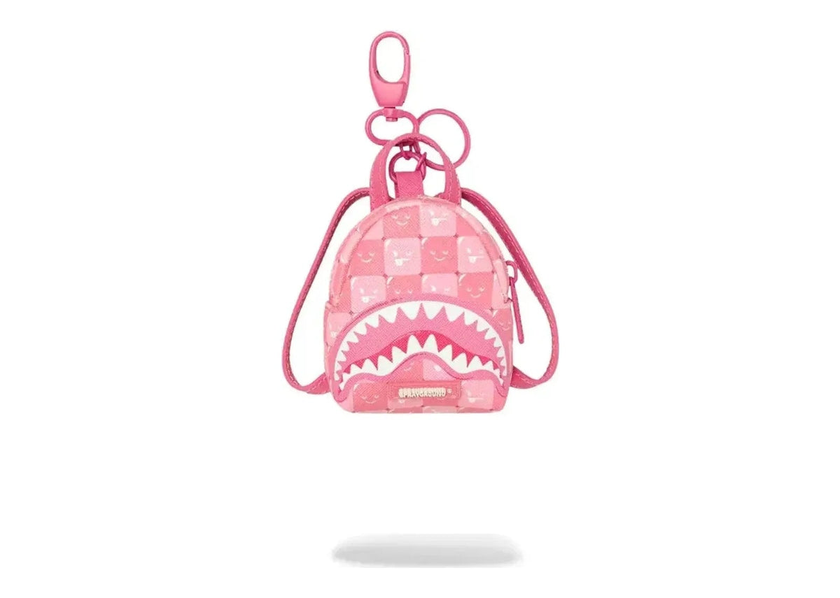 Sprayground Pink New Check Faces Backpack Keychain