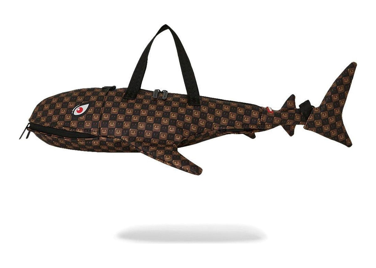 Sprayground Sharks In Paris WTF Bubble Brown Check Shark Duffle Brown