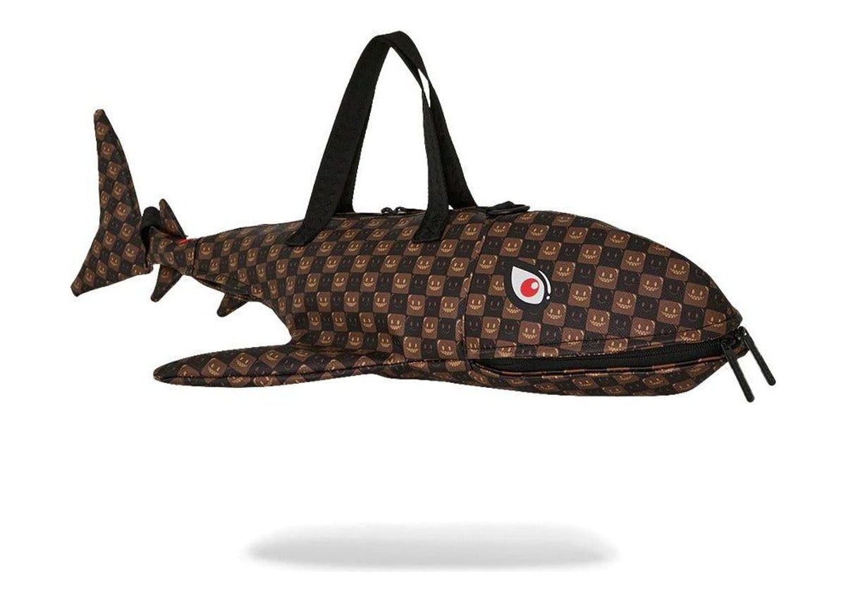 Sprayground Sharks In Paris WTF Bubble Brown Check Shark Duffle Brown
