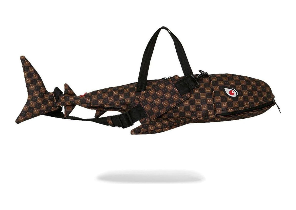 Sprayground Sharks In Paris WTF Bubble Brown Check Shark Duffle Brown
