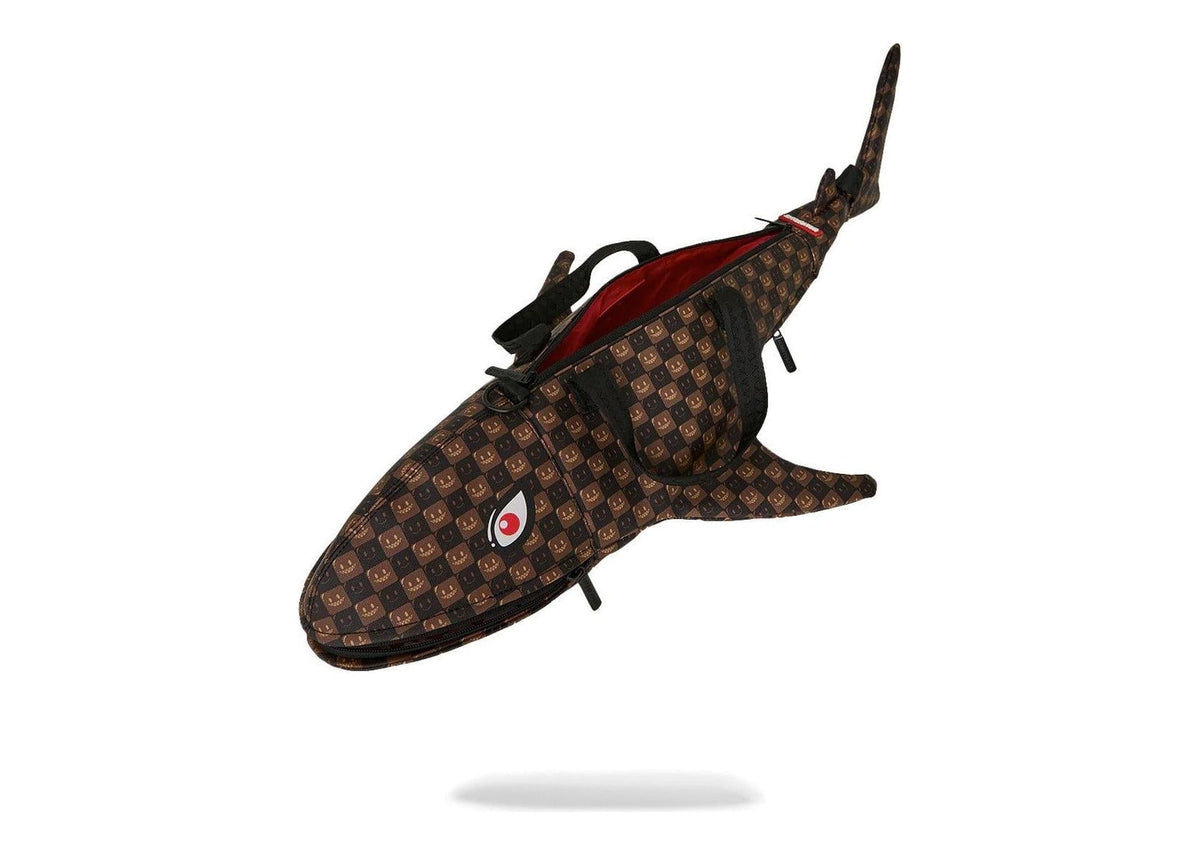 Sprayground Sharks In Paris WTF Bubble Brown Check Shark Duffle Brown