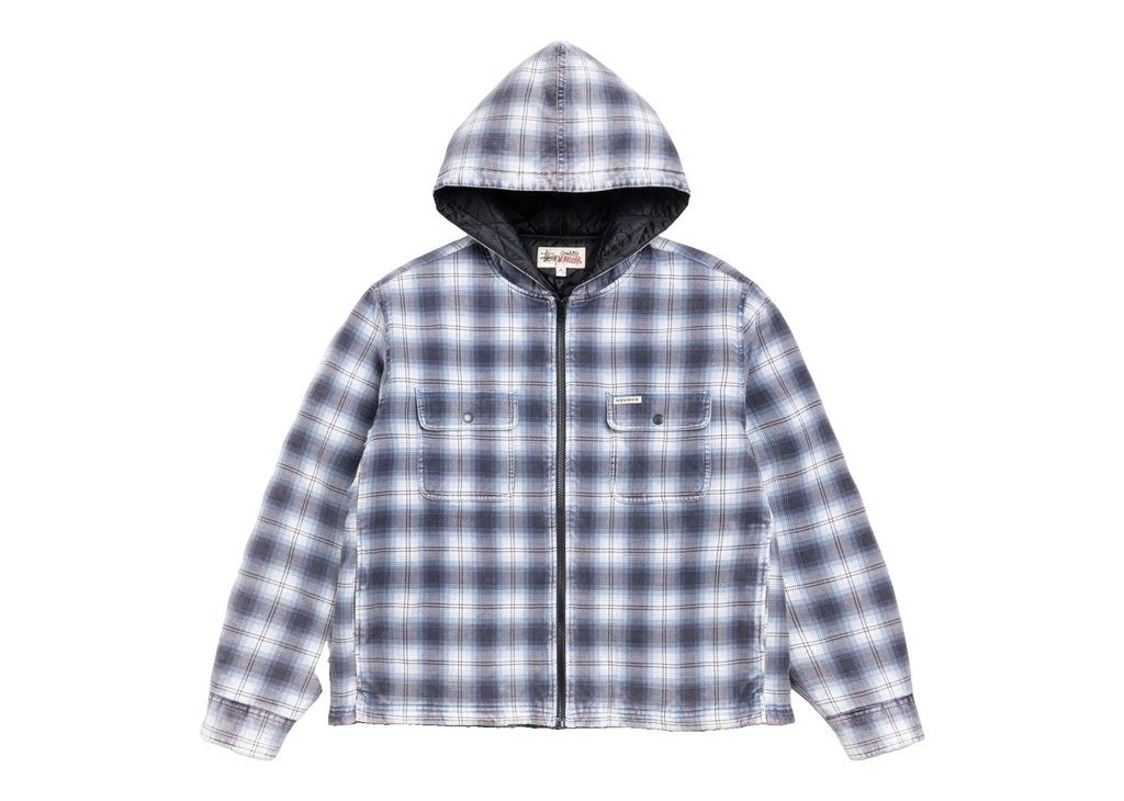 Stussy Zip Hooded Plaid Shirt Blue