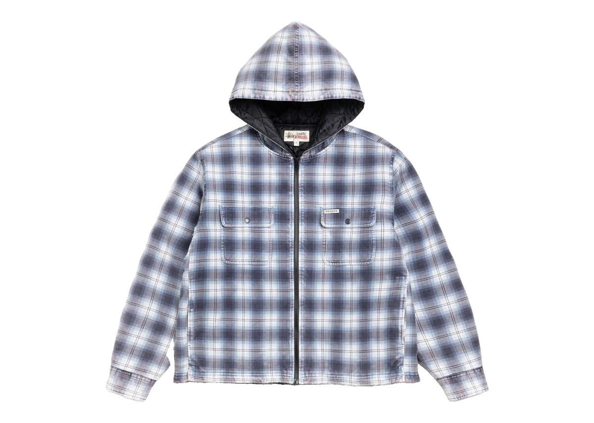 Stussy Zip Hooded Plaid Shirt Blue