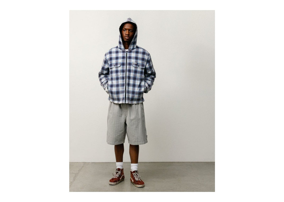 Stussy Zip Hooded Plaid Shirt Blue