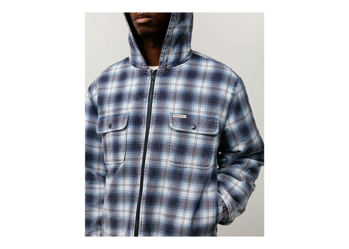 Stussy Zip Hooded Plaid Shirt Blue