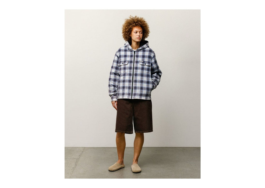 Stussy Zip Hooded Plaid Shirt Blue