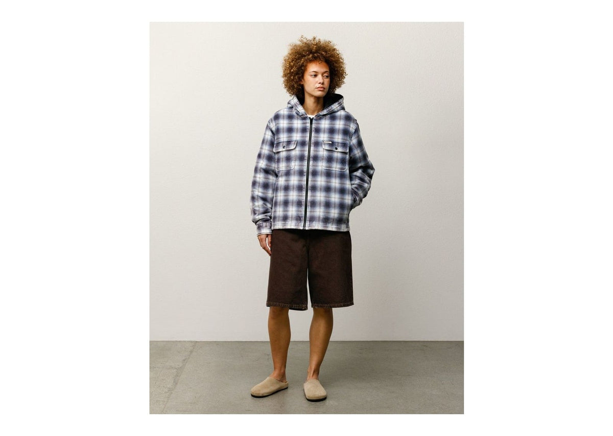 Stussy Zip Hooded Plaid Shirt Blue