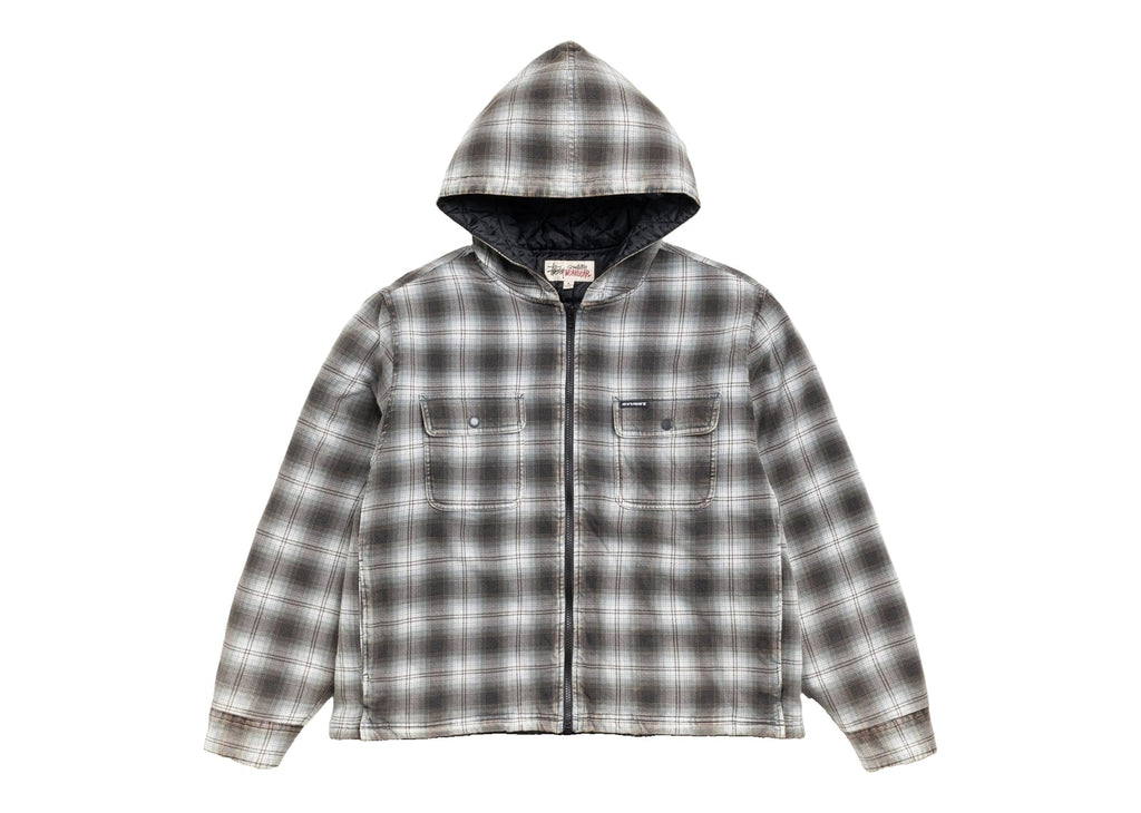 Stussy Zip Hooded Plaid Shirt Charcoal