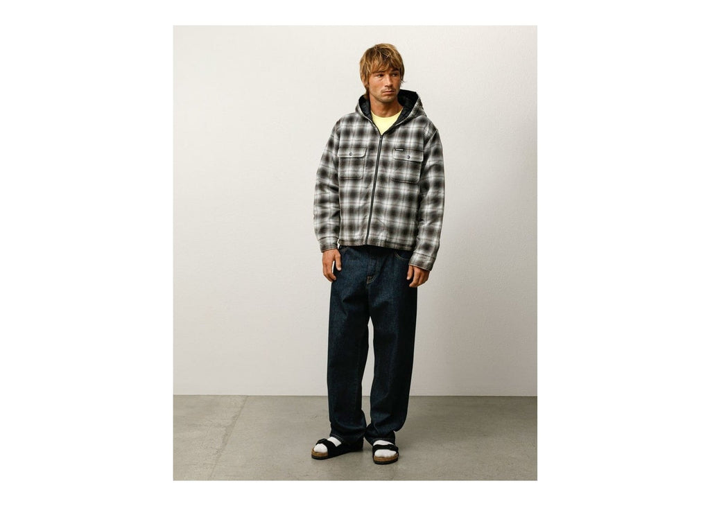 Stussy Zip Hooded Plaid Shirt Charcoal