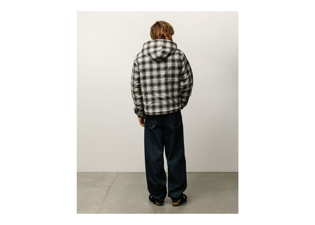 Stussy Zip Hooded Plaid Shirt Charcoal