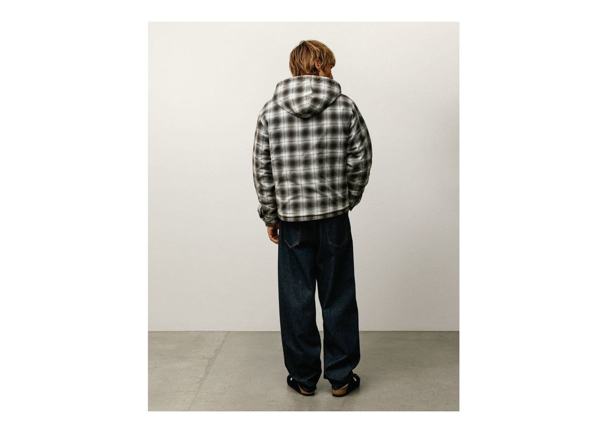 Stussy Zip Hooded Plaid Shirt Charcoal