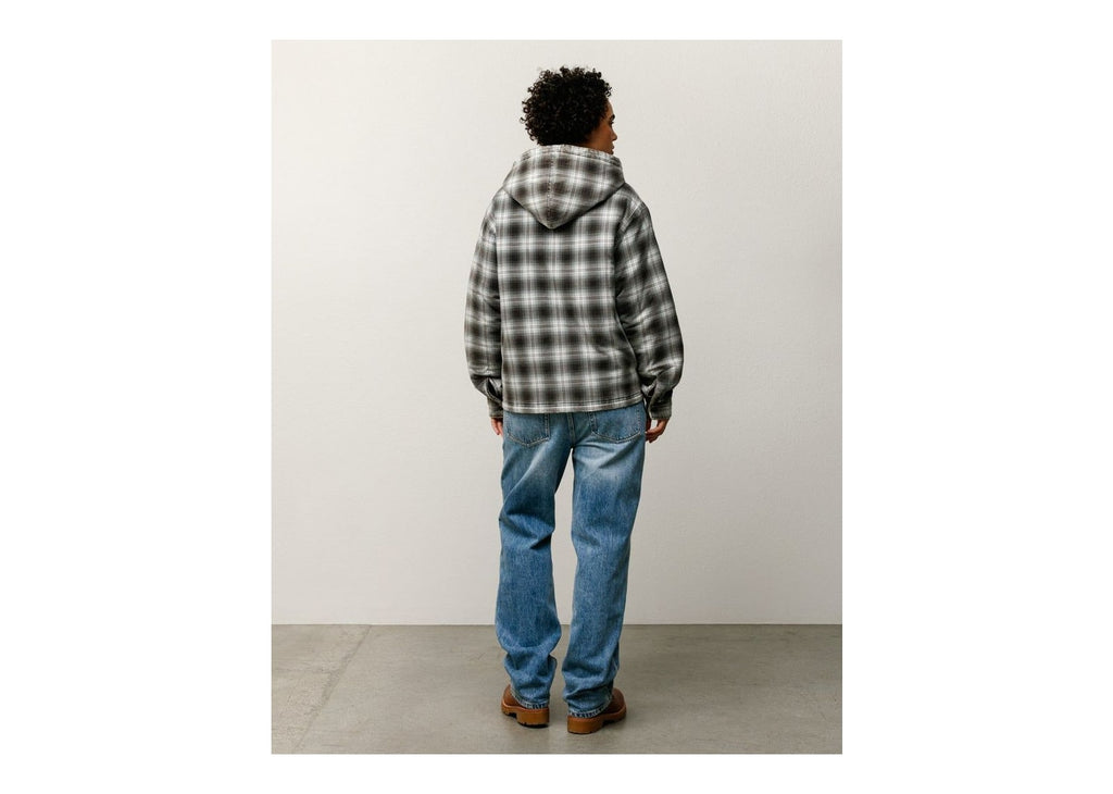 Stussy Zip Hooded Plaid Shirt Charcoal