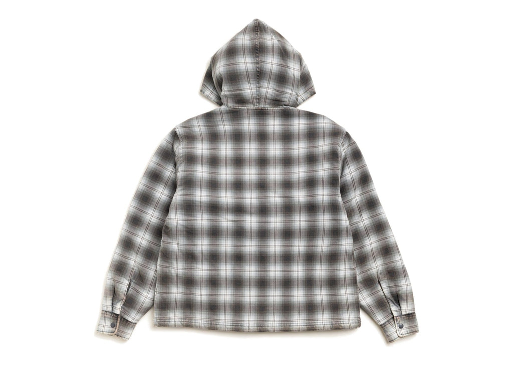 Stussy Zip Hooded Plaid Shirt Charcoal