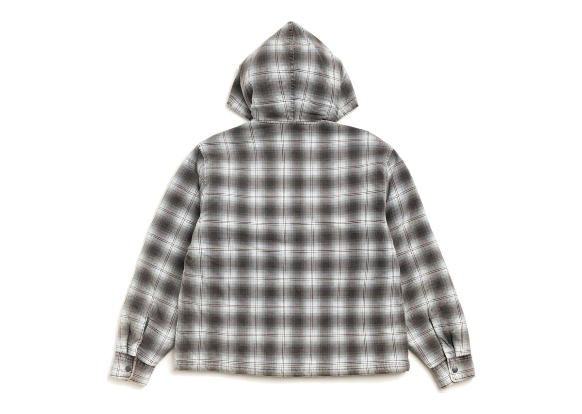 Stussy Zip Hooded Plaid Shirt Charcoal