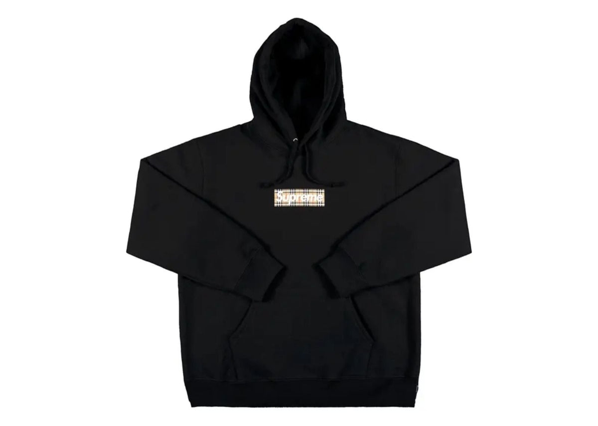 Supreme Burberry Box Logo Hooded Sweatshirt Black