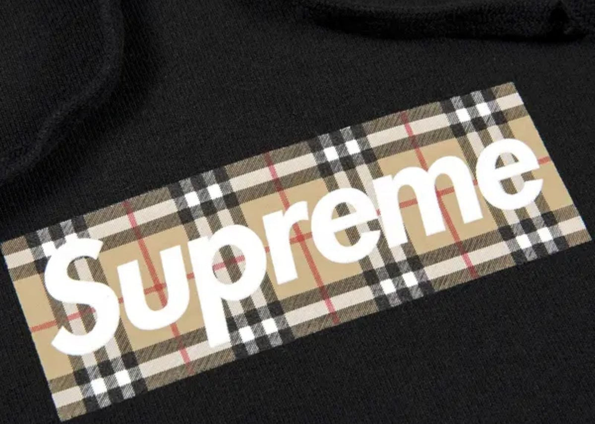 Supreme Burberry Box Logo Hooded Sweatshirt Black