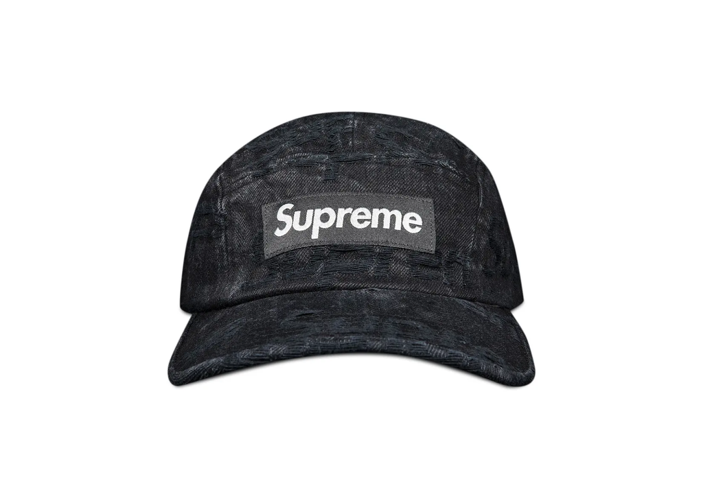 Supreme Frayed Logos Denim Camp Cap Black
