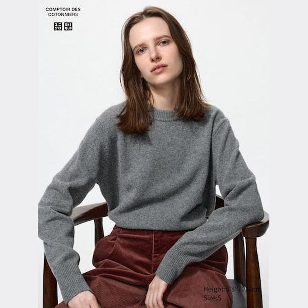 UNIQLO 100% Lambswool Crew Neck Jumper - 07 GREY