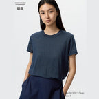 UNIQLO 100% Linen Crew Neck T-Shirt - 68 BLUE
