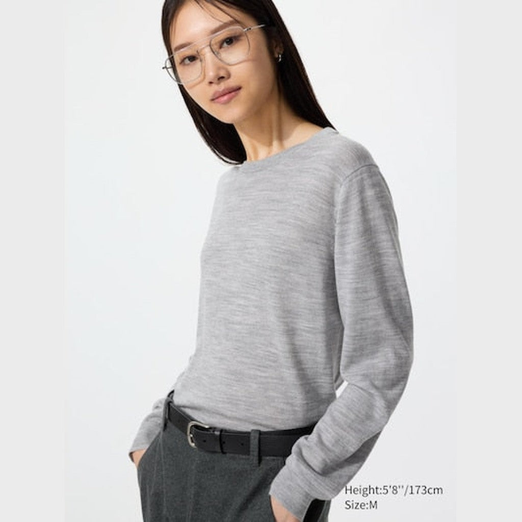 UNIQLO 100% Merino Crew Neck Jumper - 03 GREY