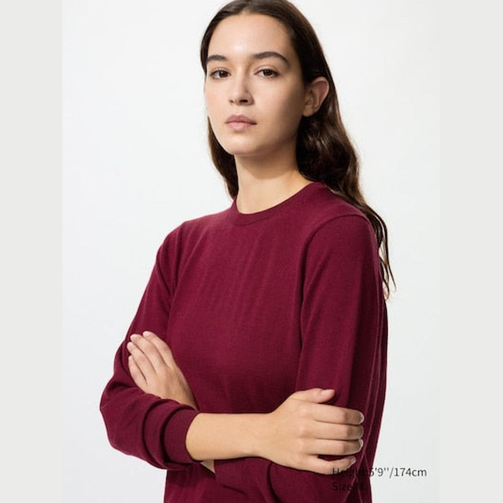 UNIQLO 100% Merino Crew Neck Jumper - 16 RED