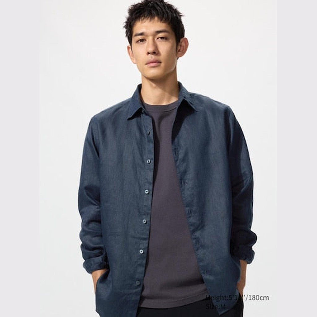 UNIQLO 100% Premium Linen Shirt - 69 NAVY