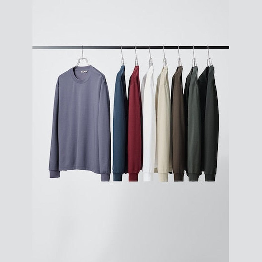 UNIQLO AIRism Cotton Crew Neck T-Shirt (Long Sleeve) - 30 NATURAL