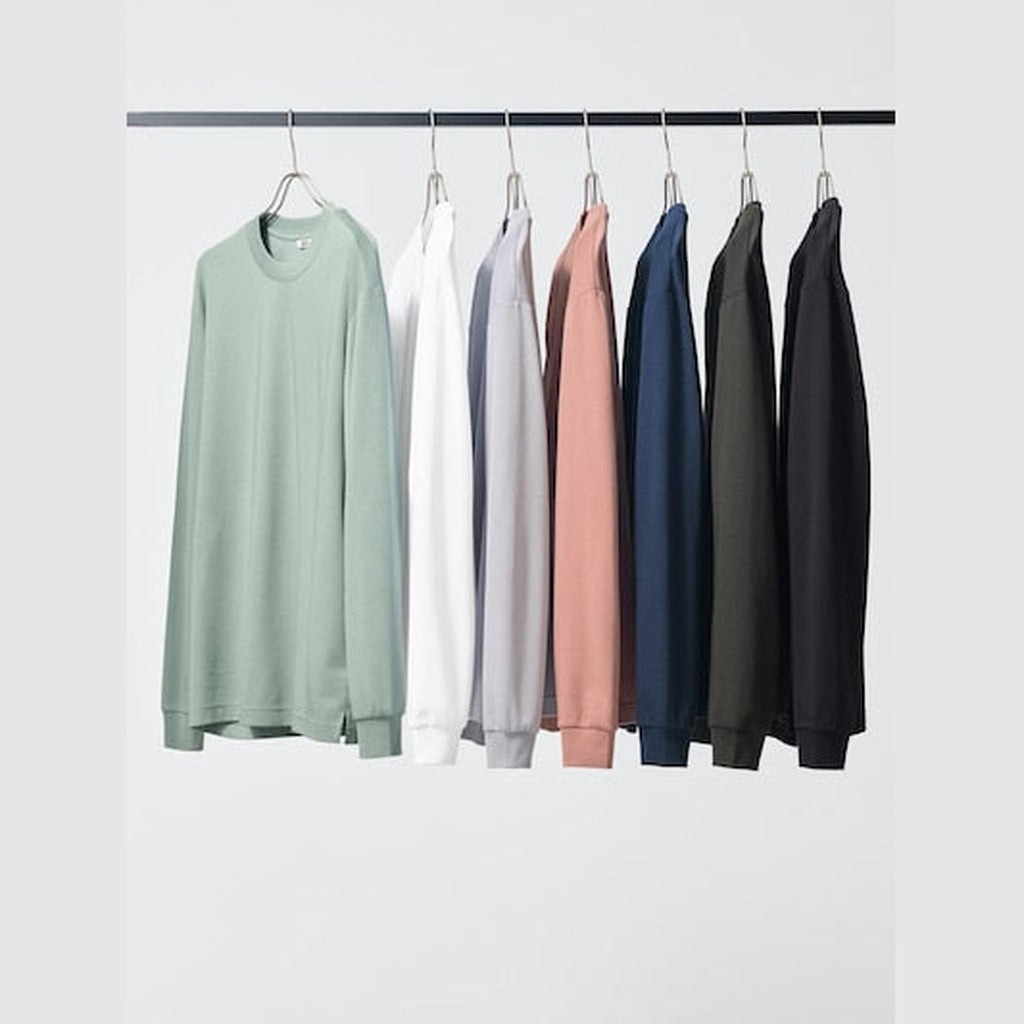 UNIQLO AIRism Cotton Crew Neck T-Shirt (Long Sleeve) - 58 DARK GREEN