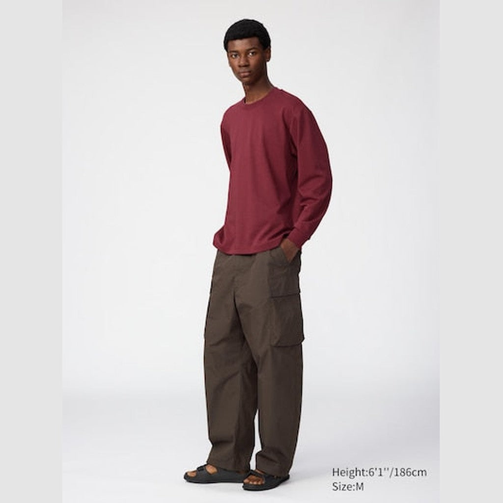UNIQLO AIRism Cotton Crew Neck T-Shirt (Long Sleeve) - 58 DARK GREEN