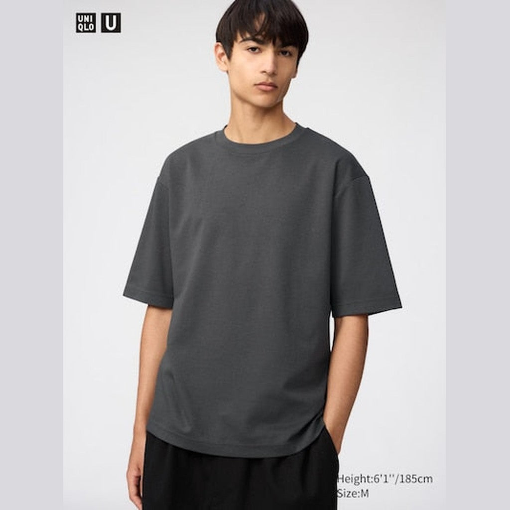 UNIQLO AIRism Cotton Oversized Crew Neck T-Shirt - 07 GREY