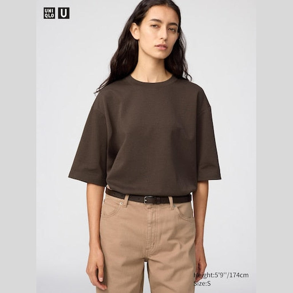 UNIQLO AIRism Cotton Oversized Crew Neck T-Shirt - 07 GREY