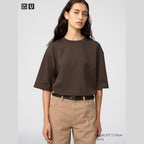 UNIQLO AIRism Cotton Oversized Crew Neck T-Shirt - 58 DARK GREEN