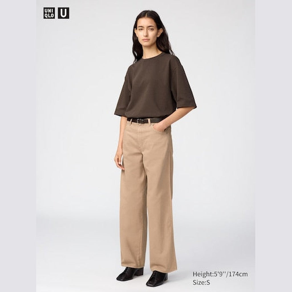 UNIQLO AIRism Cotton Oversized Crew Neck T-Shirt - 58 DARK GREEN