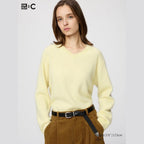 UNIQLO Fluffy 100% Cashmere Relaxed V Neck Jumper - 41 YELLOW