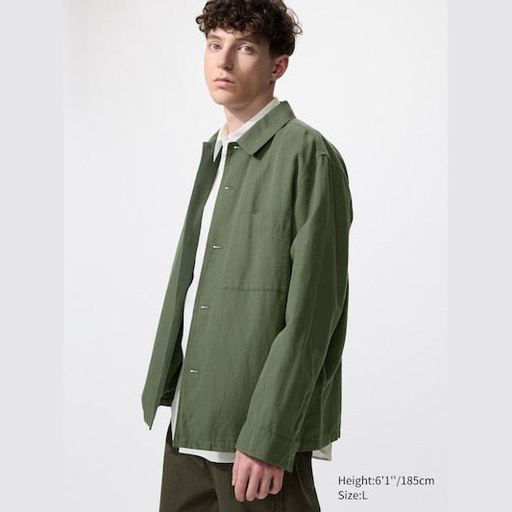 UNIQLO Men's Cotton Linen Blend Shirt Jacket - 57 OLIVE